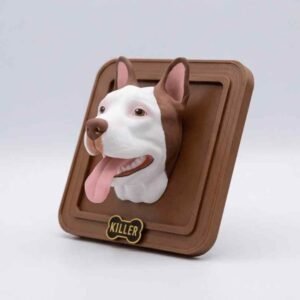 Portarretrato 3D con figura de perro saliendo del marco fabricado mediante impresión 3D